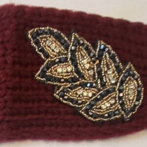 Wine colored Knit Beaded Headband for Women and Girls 17-inc long/4.3-inc wide